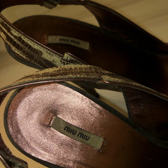 Miu Miu open toe Slingback heels with large stones snakeskin and gray suede 38 - Picture 6 of 8